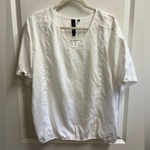 Lilli Sucré Linen Solid White Boxy V-Neck Top size XL